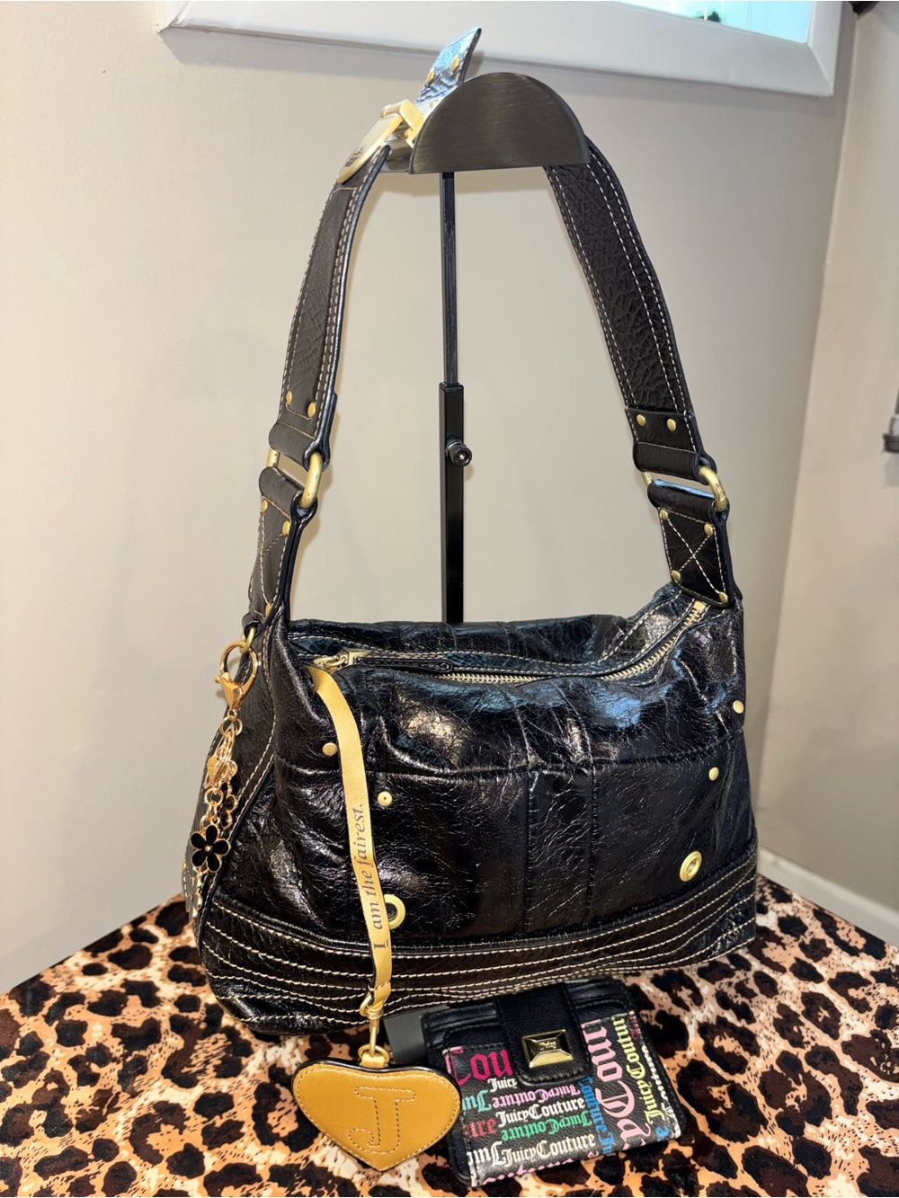 Juicy Couture Black Leather With Gold Hardware Handbag & Wallet - Preowned👜